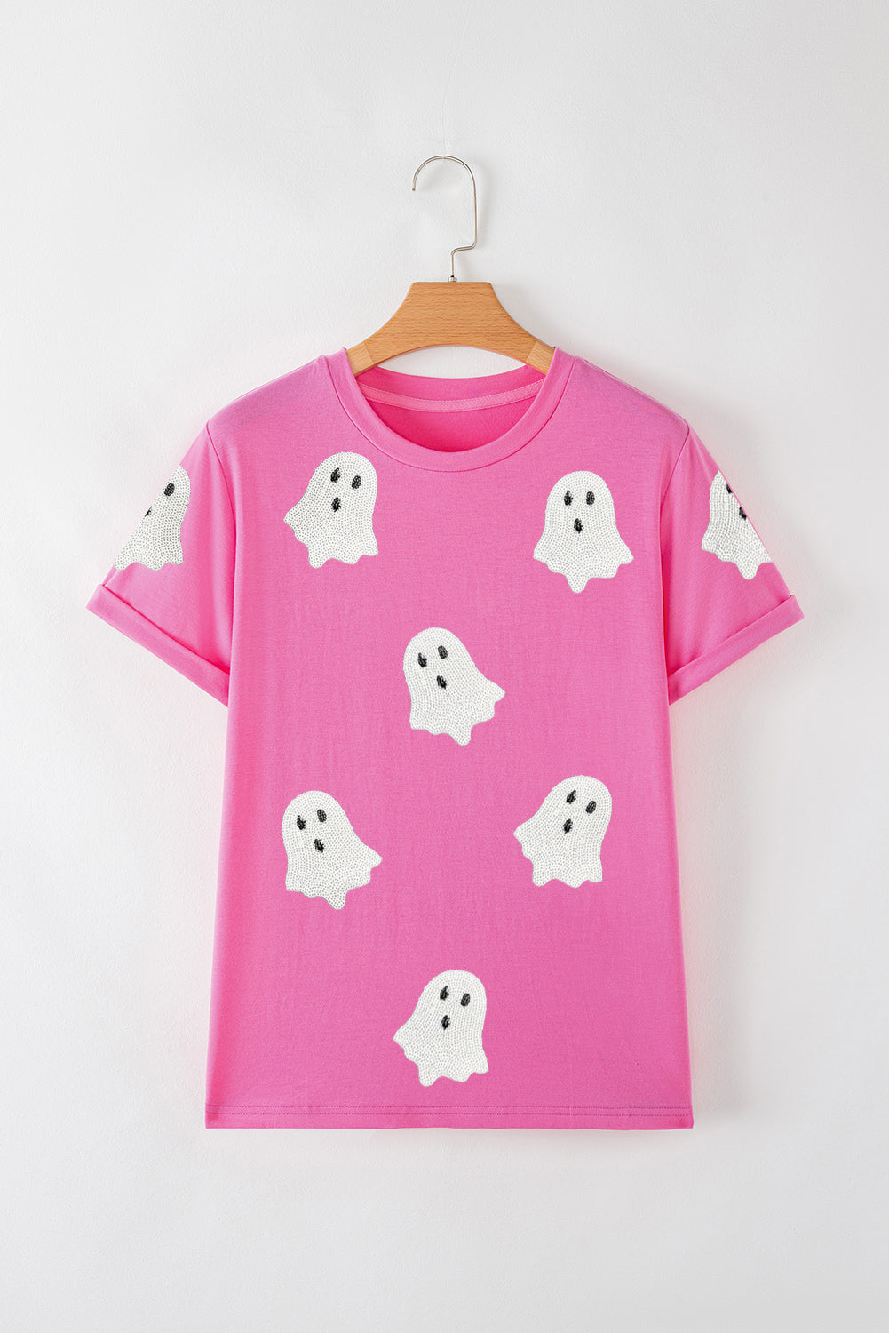 Wisteria Glitter Trim Chenille Ghost Patched Halloween Graphic Tee