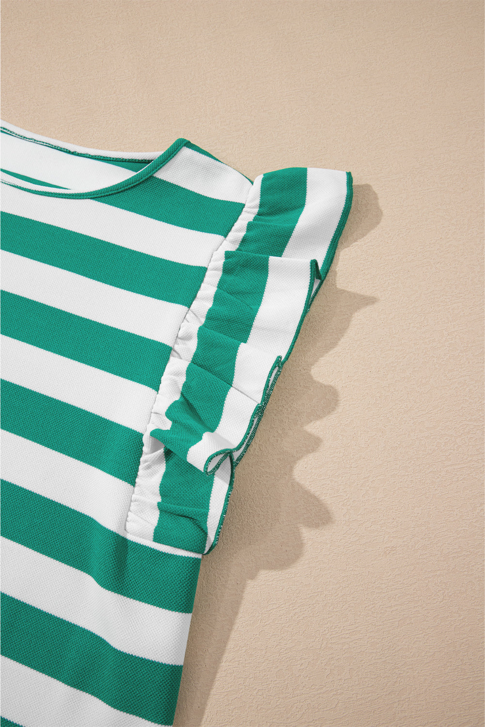 Green Stripe Flutter Sleeve Round Neck Shift Dress