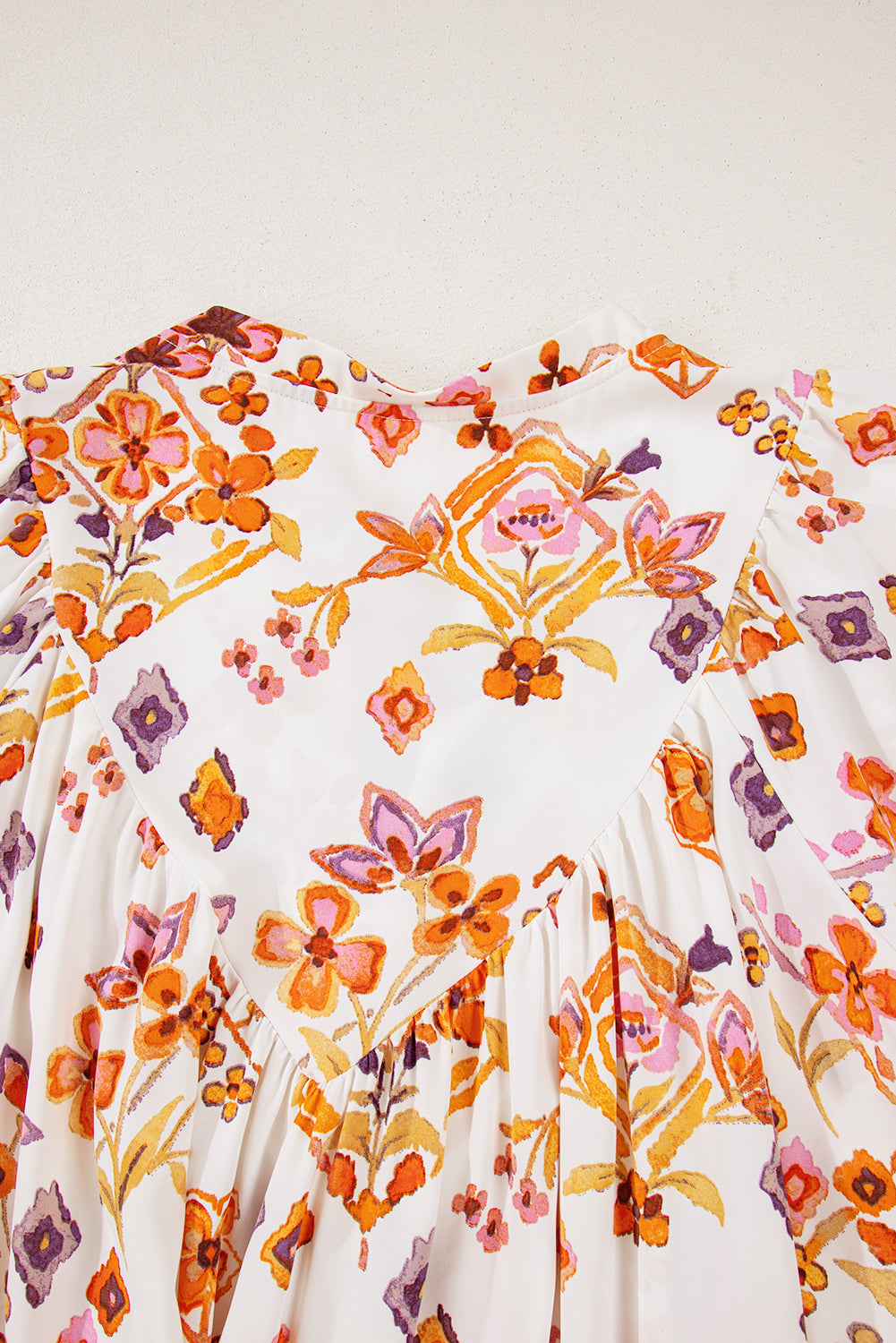 Apricot Floral Geometric Print Ruffled Trim Flutter Sleeve Mini Dress