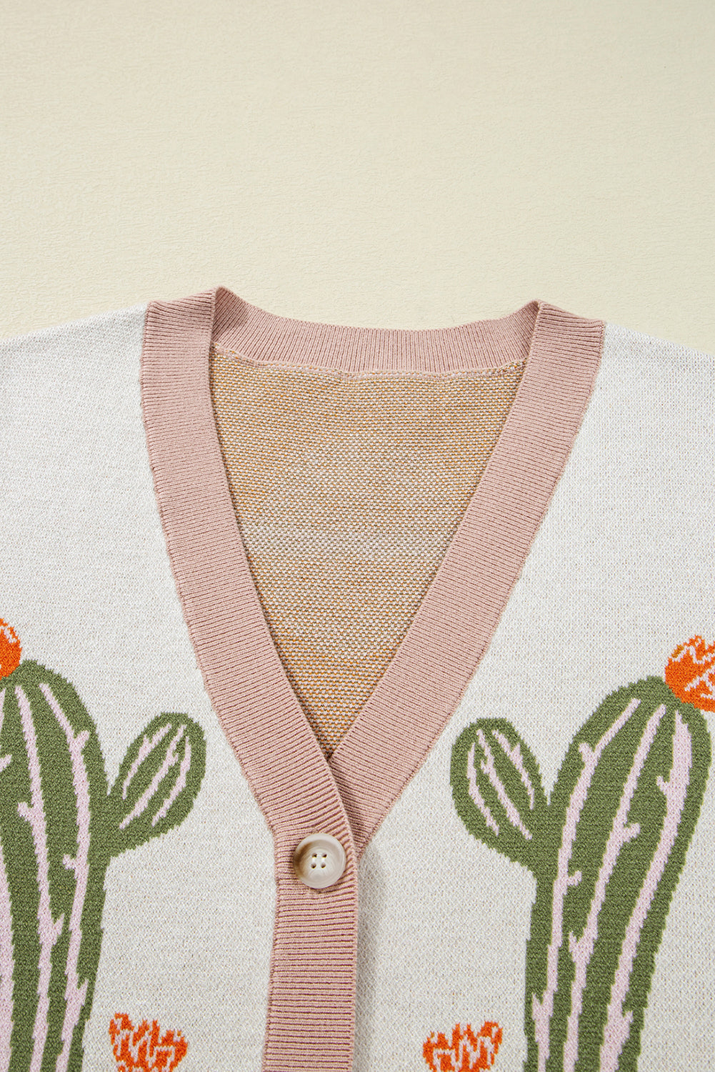 Apricot Western Desert Cactus Print Plus Size Button Cardigan Sweater