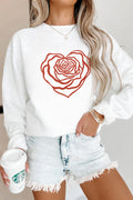White Love Rose Shimmer Foil Printed Drop Shoulder Sweatshirt