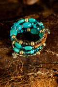 Turquoise Bohemian Style Crystal Stone Plated Bead Multi-Layer Winding Bracelet