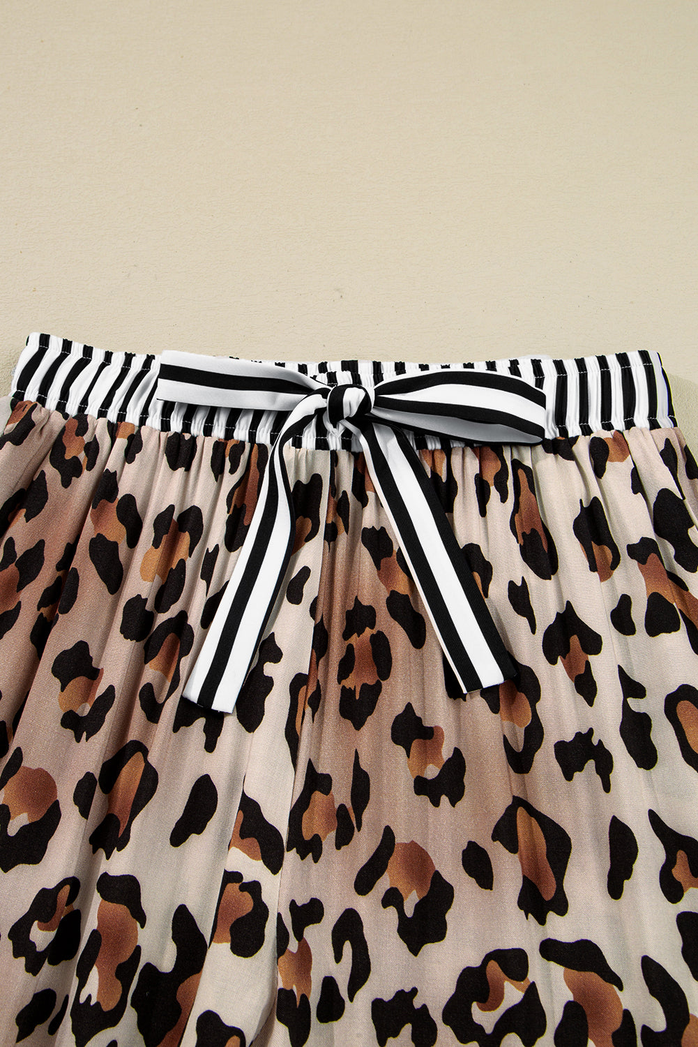 Dearlove Khaki Leopard Print Colorblock Striped Edge Shirt and Pants Pajama Set