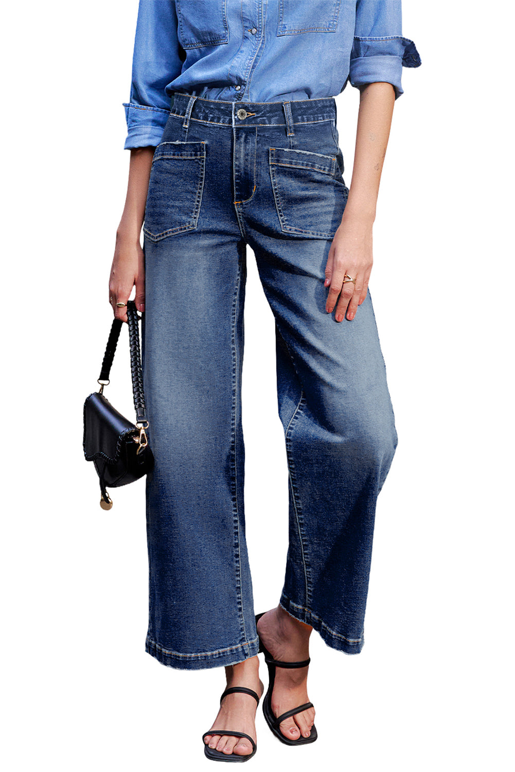 Brown Mimimalist Patch Pocket Womens Shift Jeans