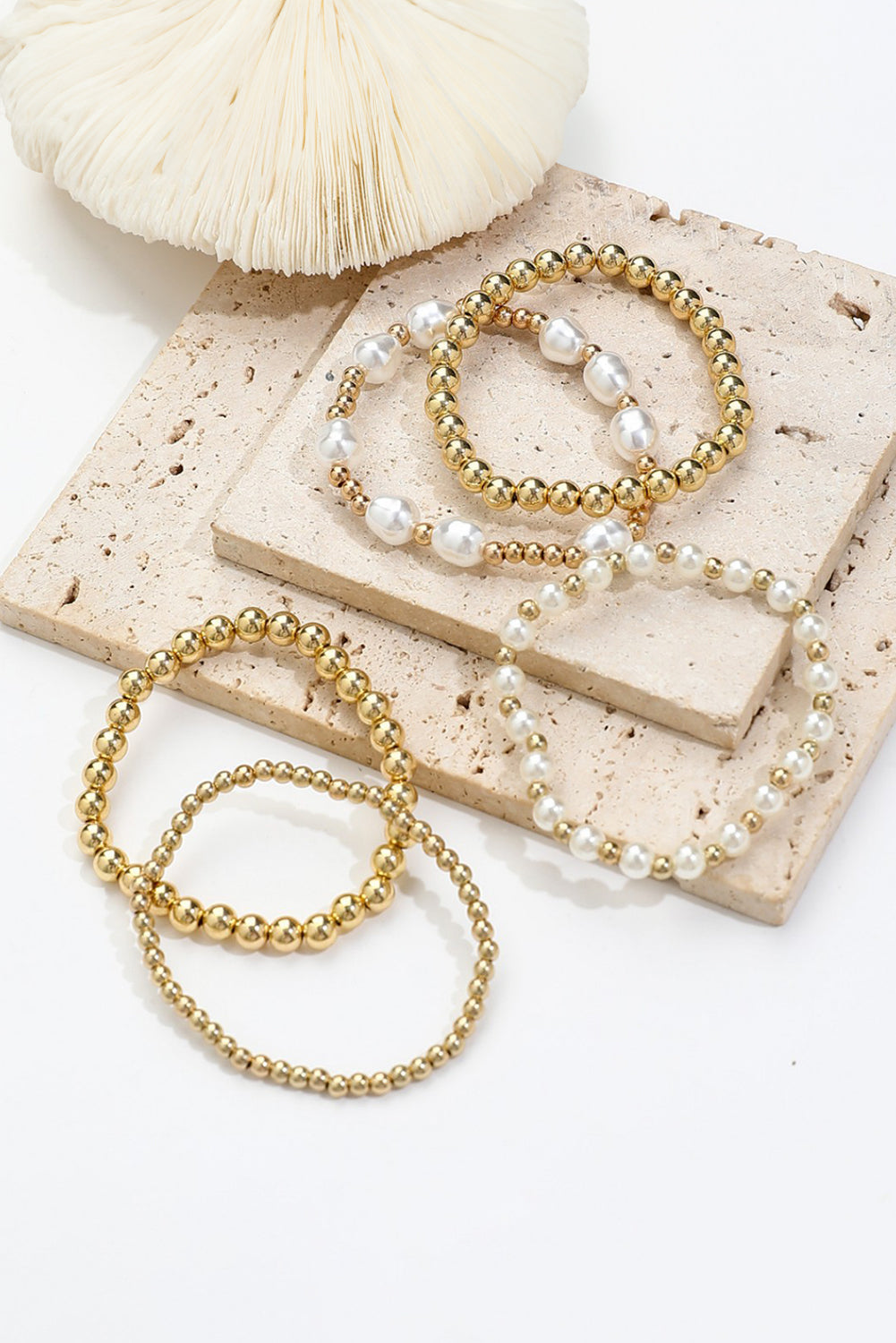 Gold Plated Alloy Pearl Mix Beading Multilayer Bracelet