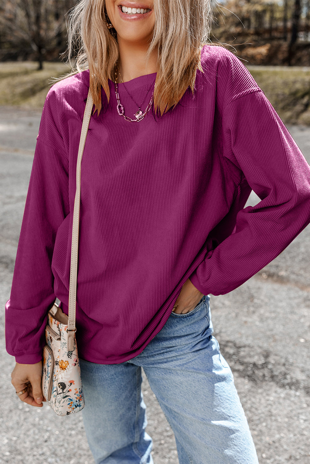 Grass Green Ribbed Corded Oversized Sweatshirt