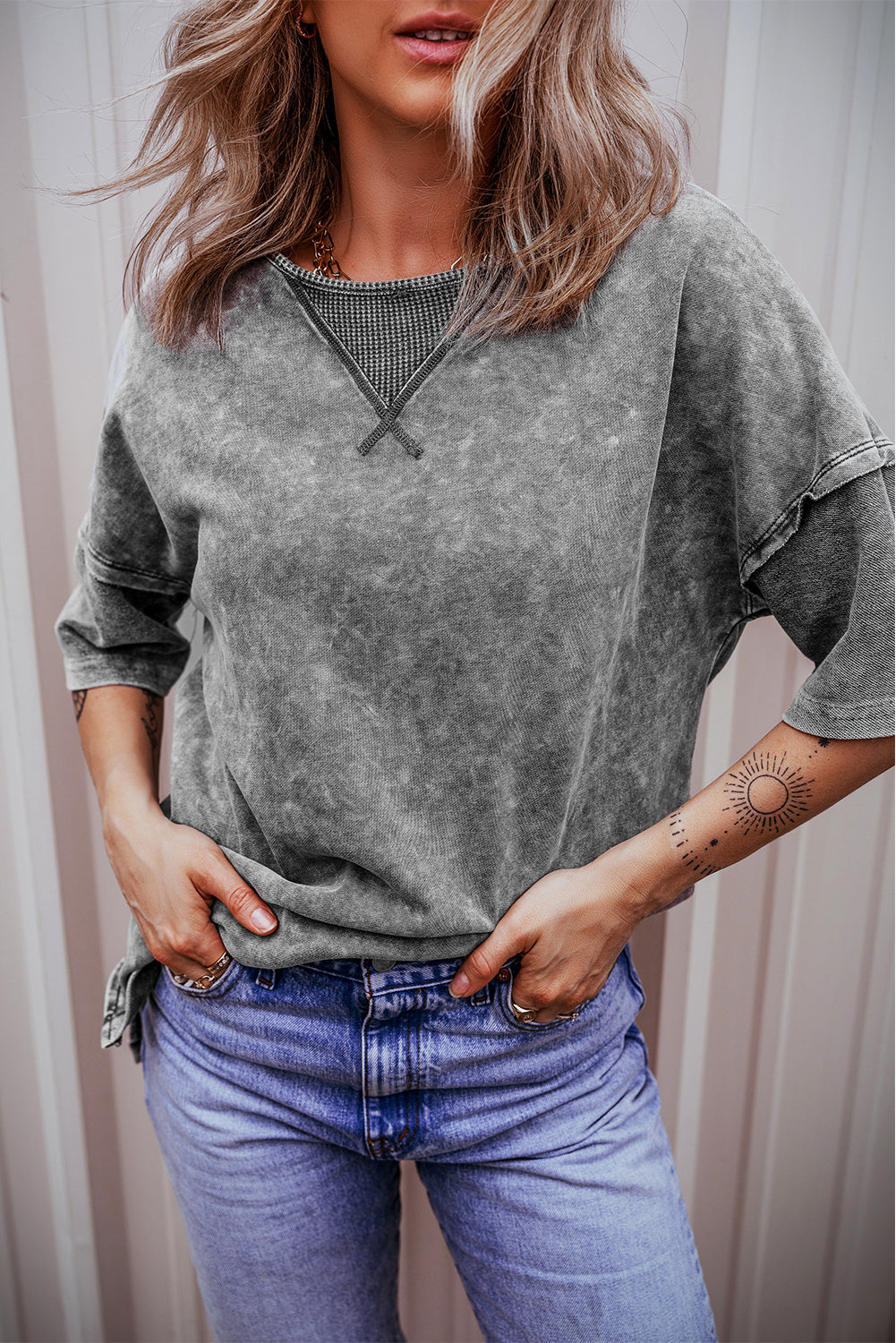 Orchid Petal Mineral Wash Drop Shoulder Pullover Sweatshirt