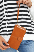 Cinnamon Faux Leather Zip Around Wrist Strap Long Wallet