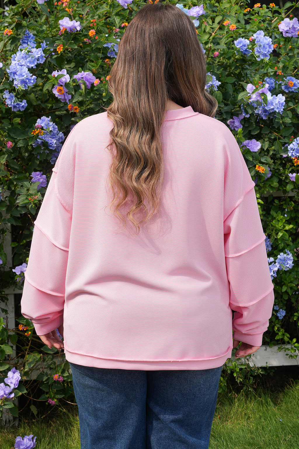 Lavendula Horizontal Ribbed Exposed Seam Detail Drop Shoulder Baggy Pullover