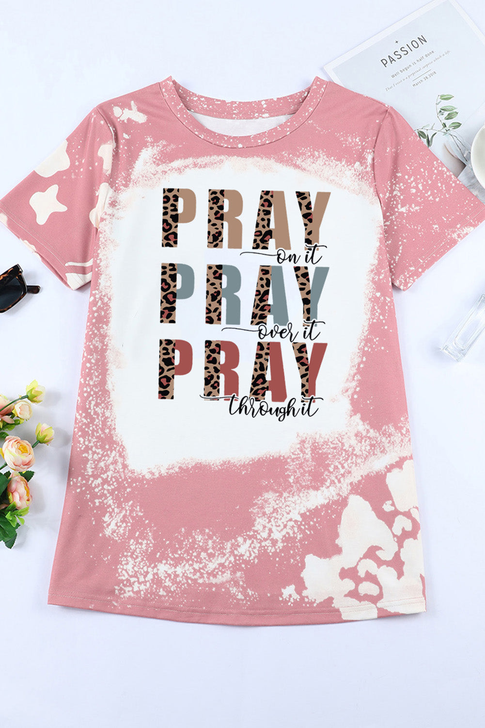 Pink Tie Dye Color Bleached Short Sleeve T Shirt