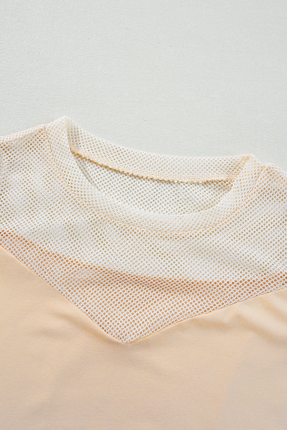 Oatmeal Solid Mesh Patchwork Crew Neck Tank Top