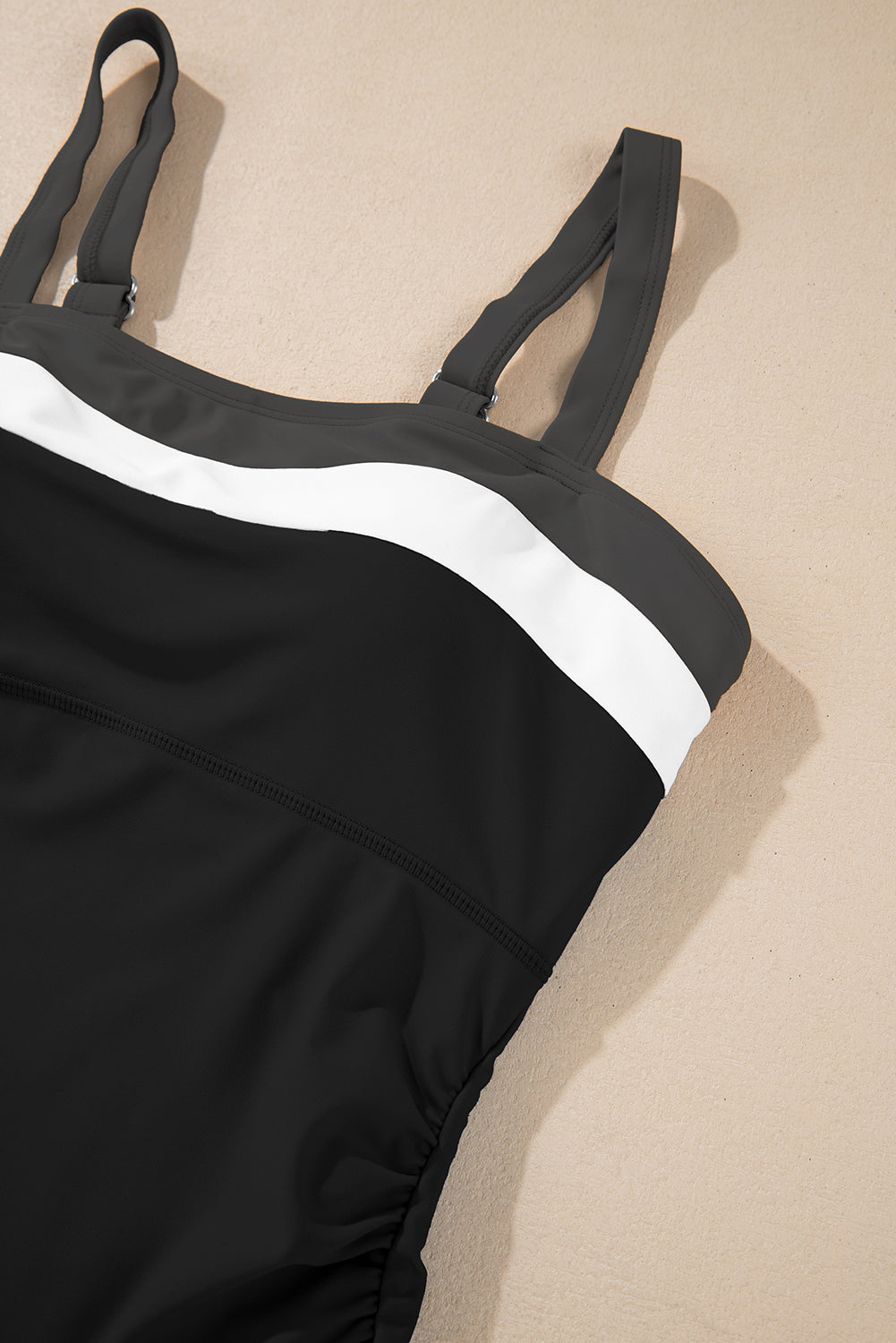 Navy Blue Color Block Detail Adjustable Straps One Piece Swimsuit