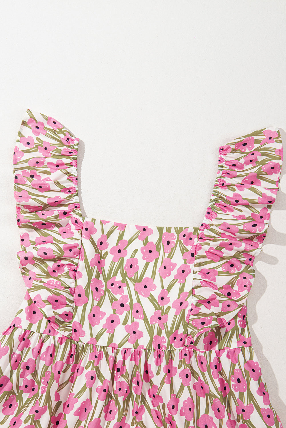 Blue Floral Print Square Neck Ruffled Strap Maxi Dress