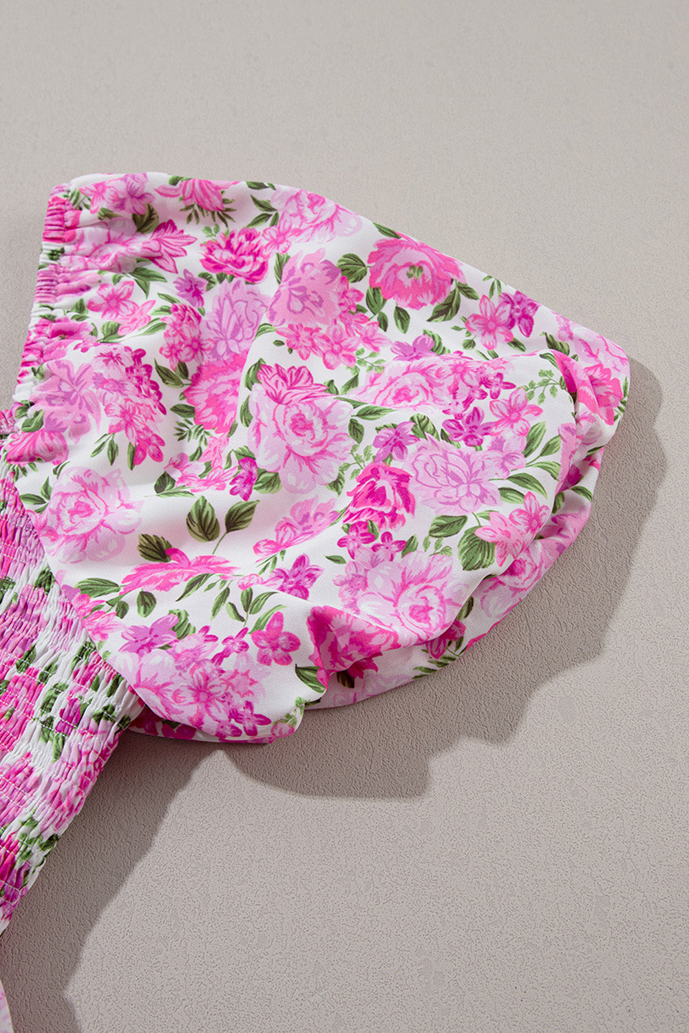 Pink Dainty Floral Smocked Puff Sleeve Flowy Long Dress