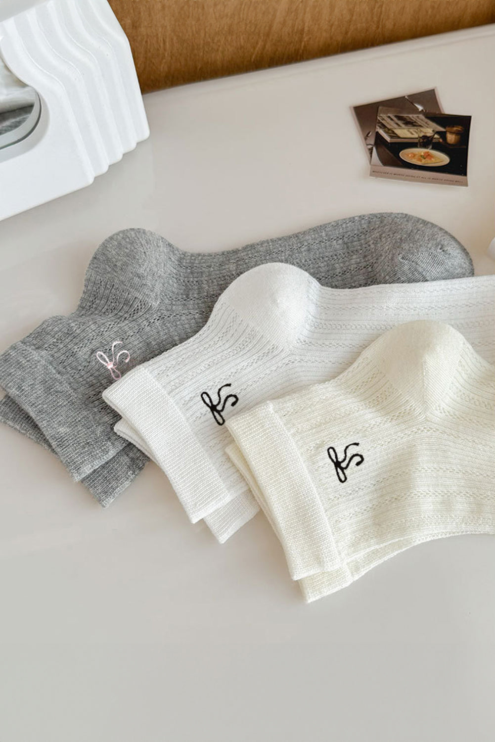 Dark Grey Bow Knot Ankle Socks