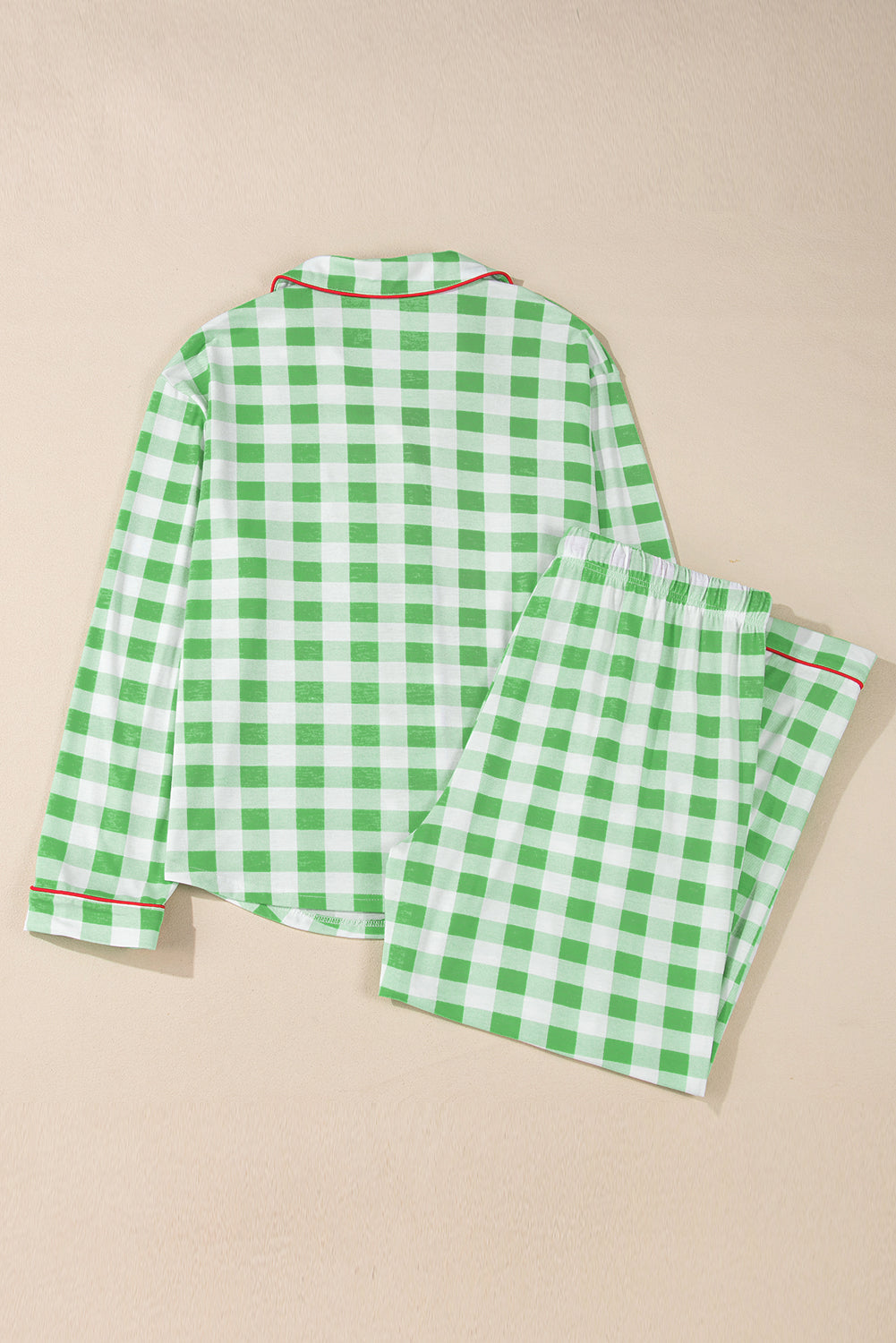 Fiery Red Christmas Plaid Print Shirt and Pants Pajama Set