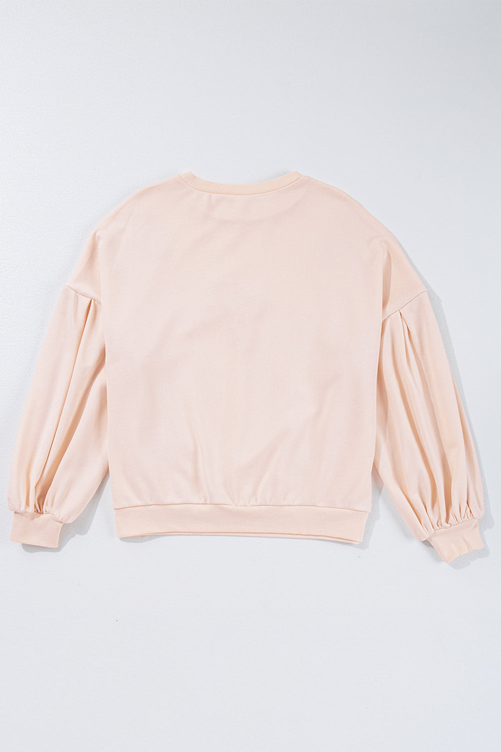 Light Pink Embroidered Bow Lantern Sleeve Oversized Pullover Sweatshirt
