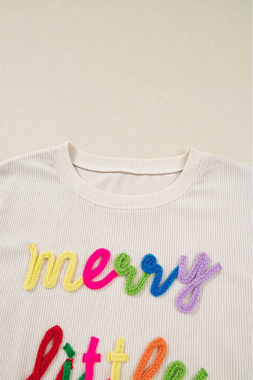 Dark Green merry little thing Corded Letter Graphic Ribbed Loose Sweatshirt