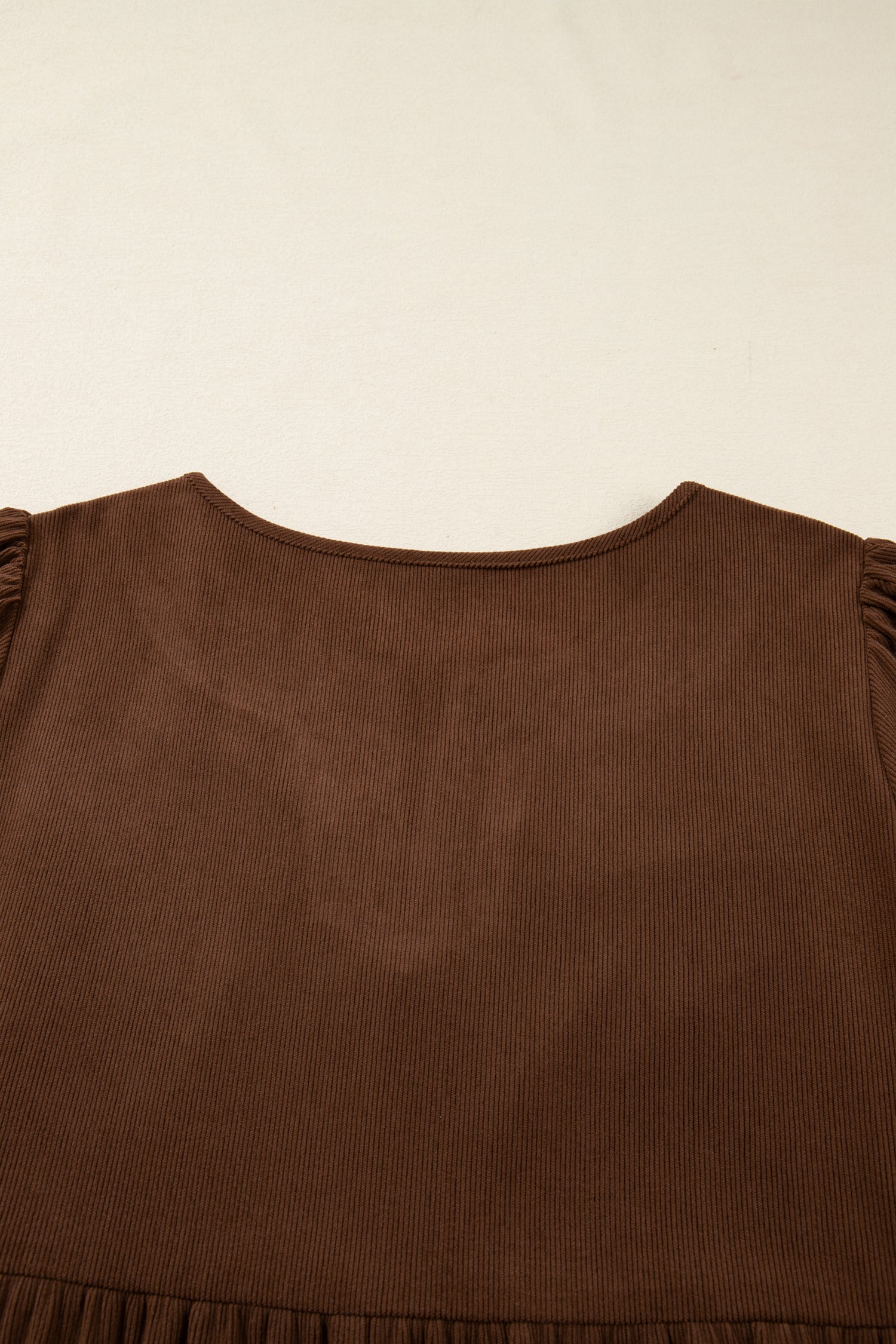 Coffee Embroidered Notched Neckline Textured Pleated High Waist Plus Size Midi Dress