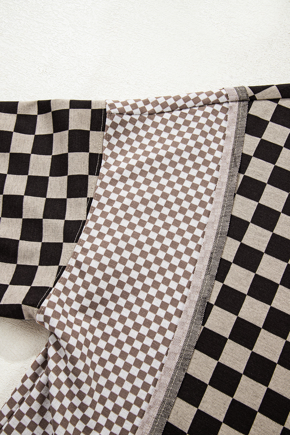 Khaki Mixed Checkered Pattern Patchwork High Low Casual Top