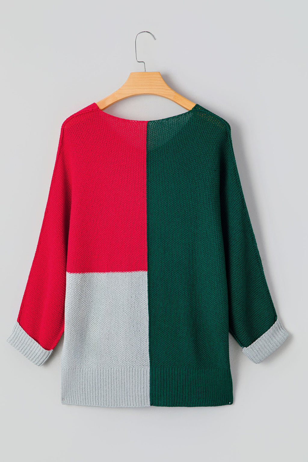 Black Color Block Knit V Neck Loose Sweater