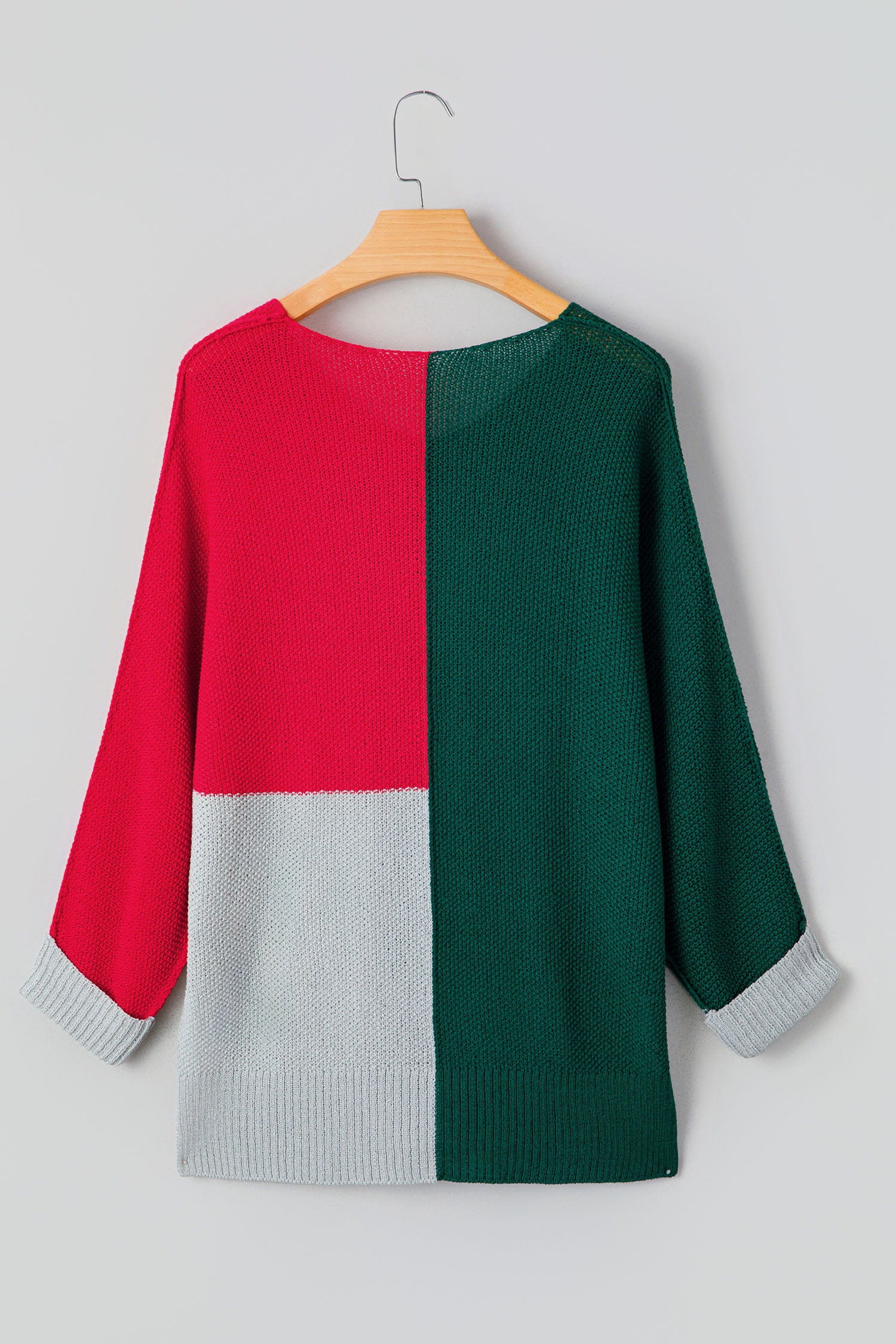 Black Color Block Knit V Neck Loose Sweater
