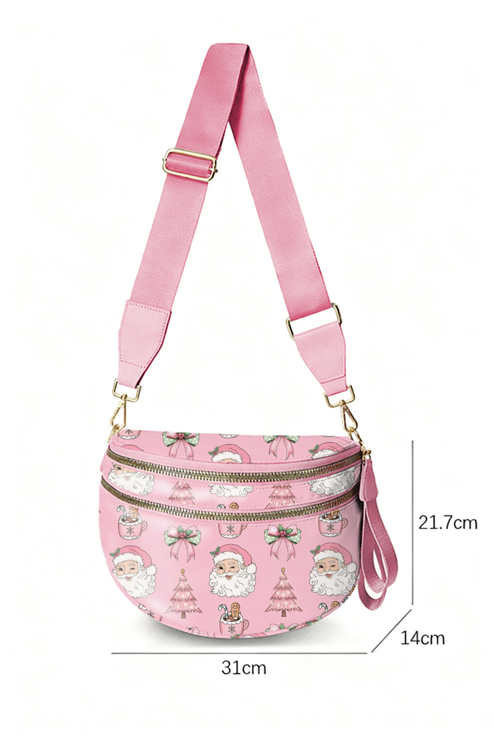 Fiery Red Christmas Theme Double Zip PU Leather Crossbody Bag