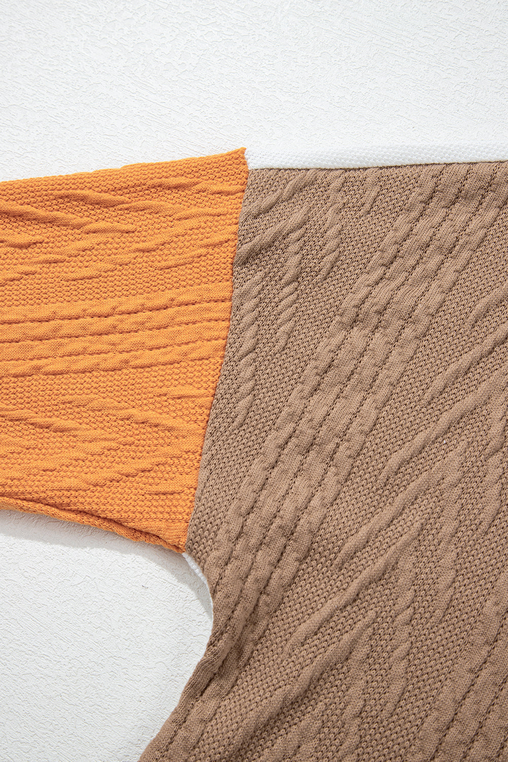 Orange Long Sleeve Colorblock Chest Pocket Textured Knit Top