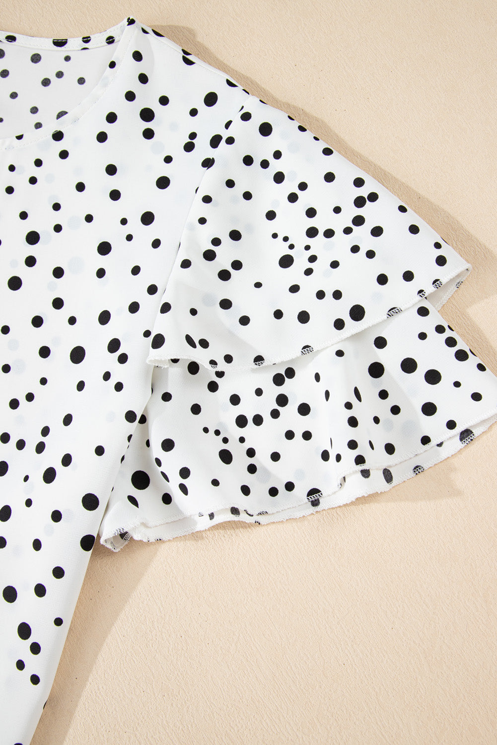 White Dalmatian Print Layered Ruffled Short Sleeve Blouse