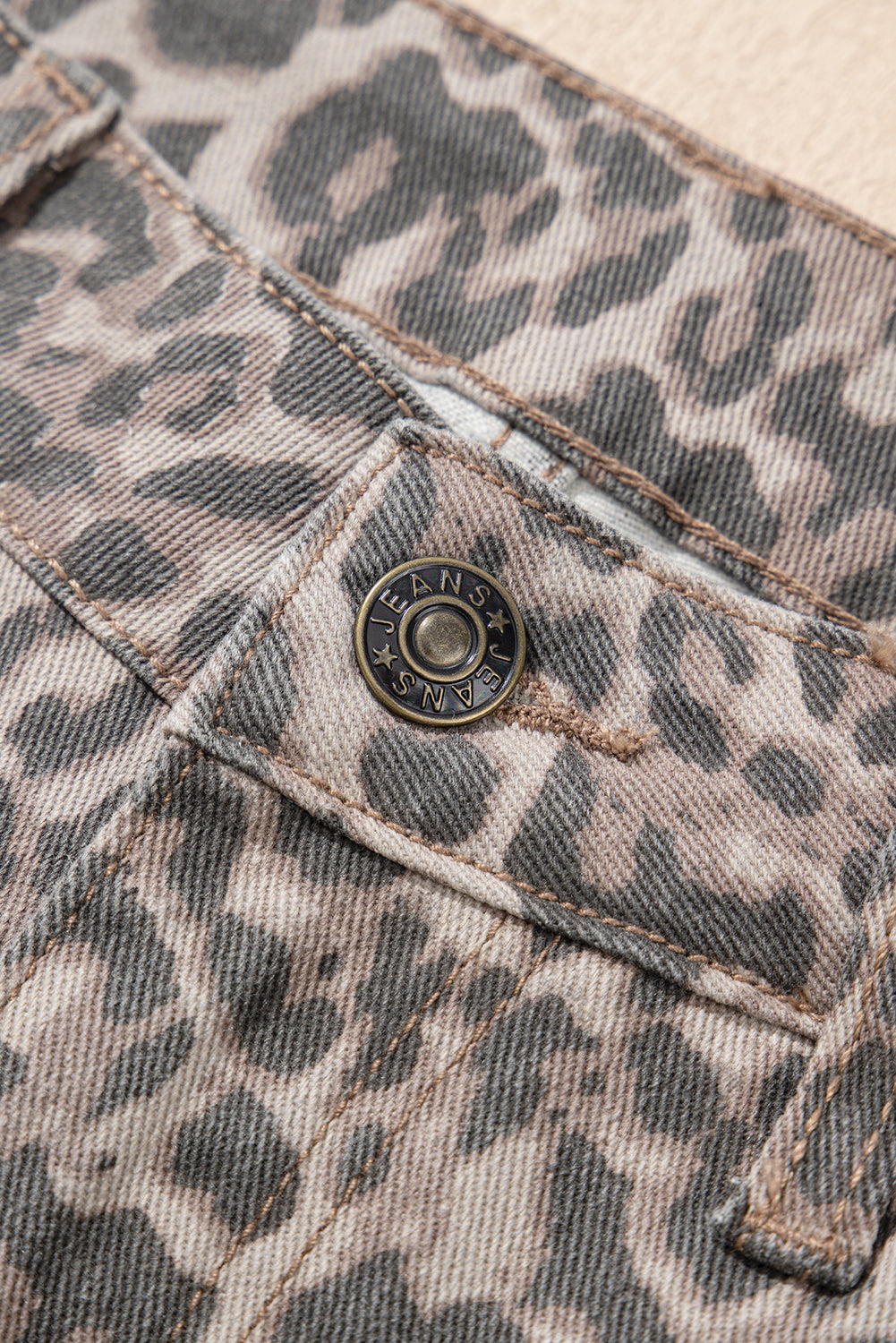 Rose Leopard Frayed Edge Wide Leg High Waist Jeans