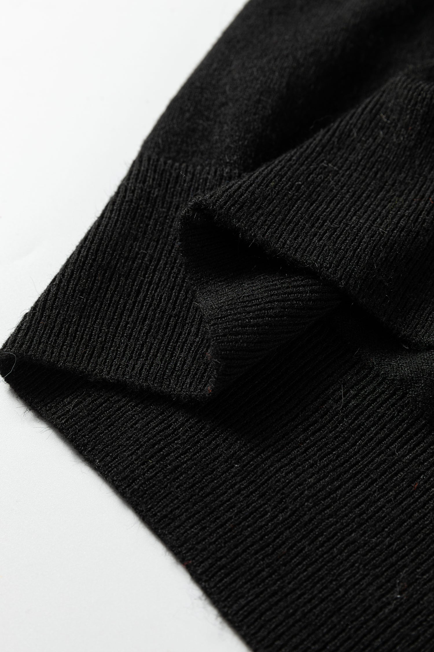 Black Contrast Striped Trim V Neck Varsity Sweater