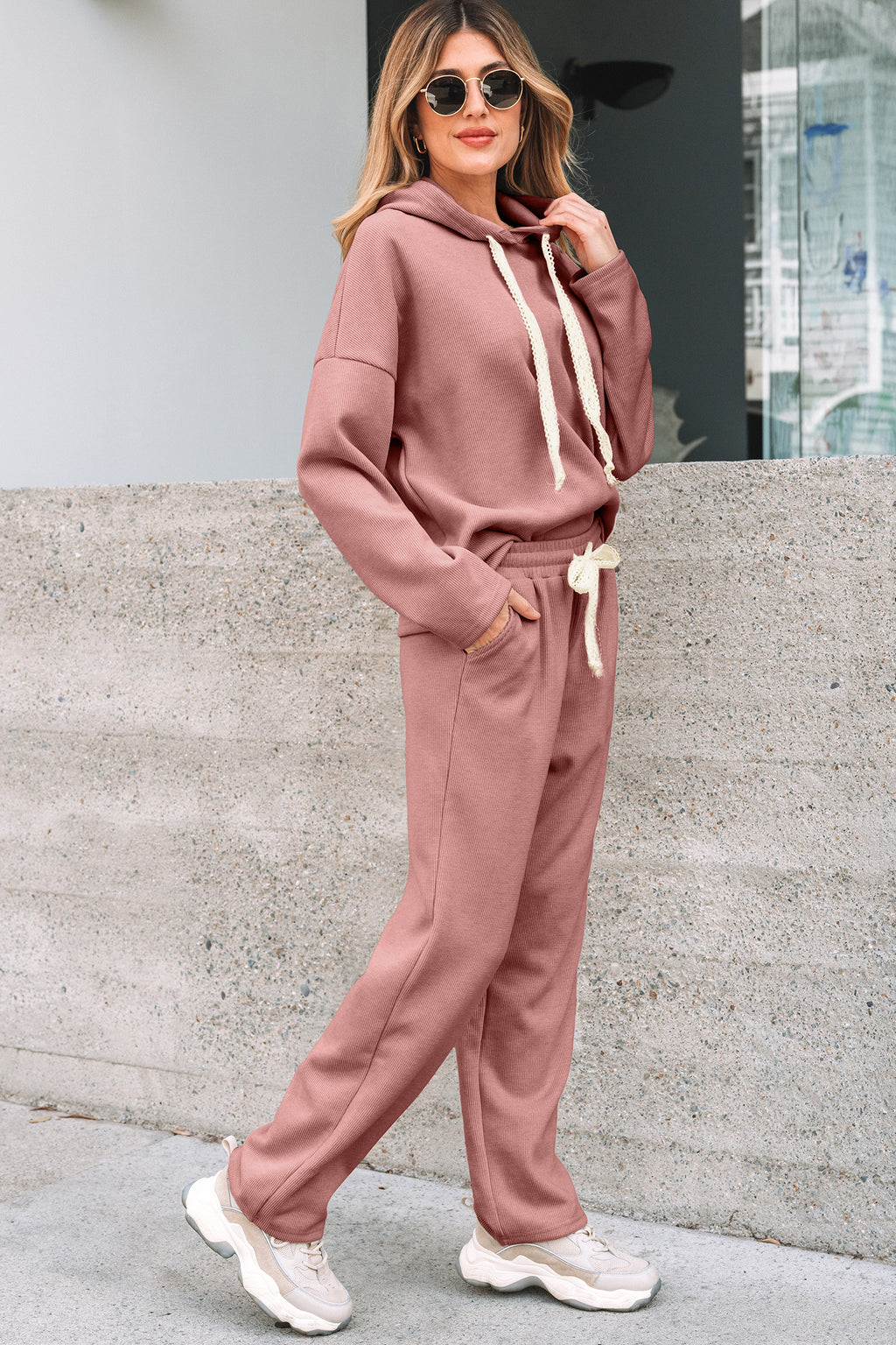 Gray Morn Corduroy Leopard Drawstring High Waist Trousers