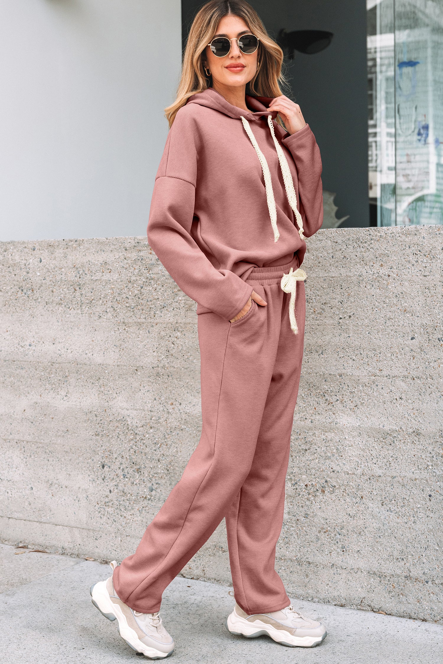 Gray Morn Corduroy Leopard Drawstring High Waist Trousers