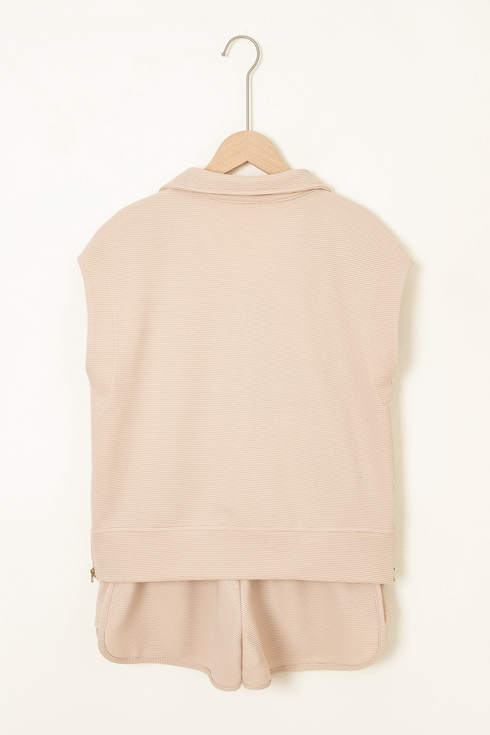 Black Textured Half Zip Kangaroo Pocket Top Drawstring Shorts Set