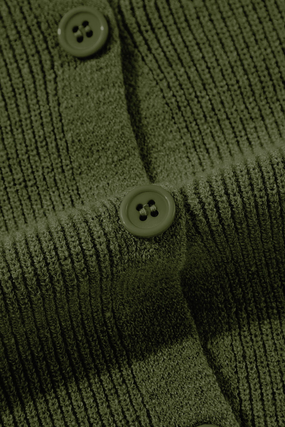 Moss Green Lightweight Ribbed Knit Button Front V Neck Cardigan