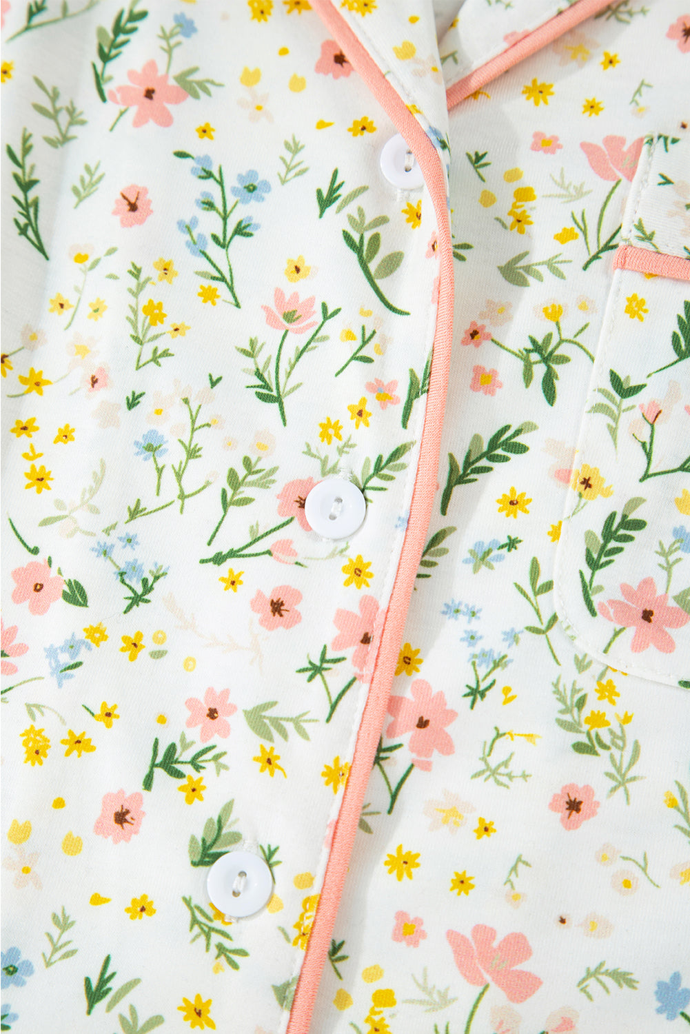 Beige Bow Fruit Print Contrast Pipping Short Pajamas Set