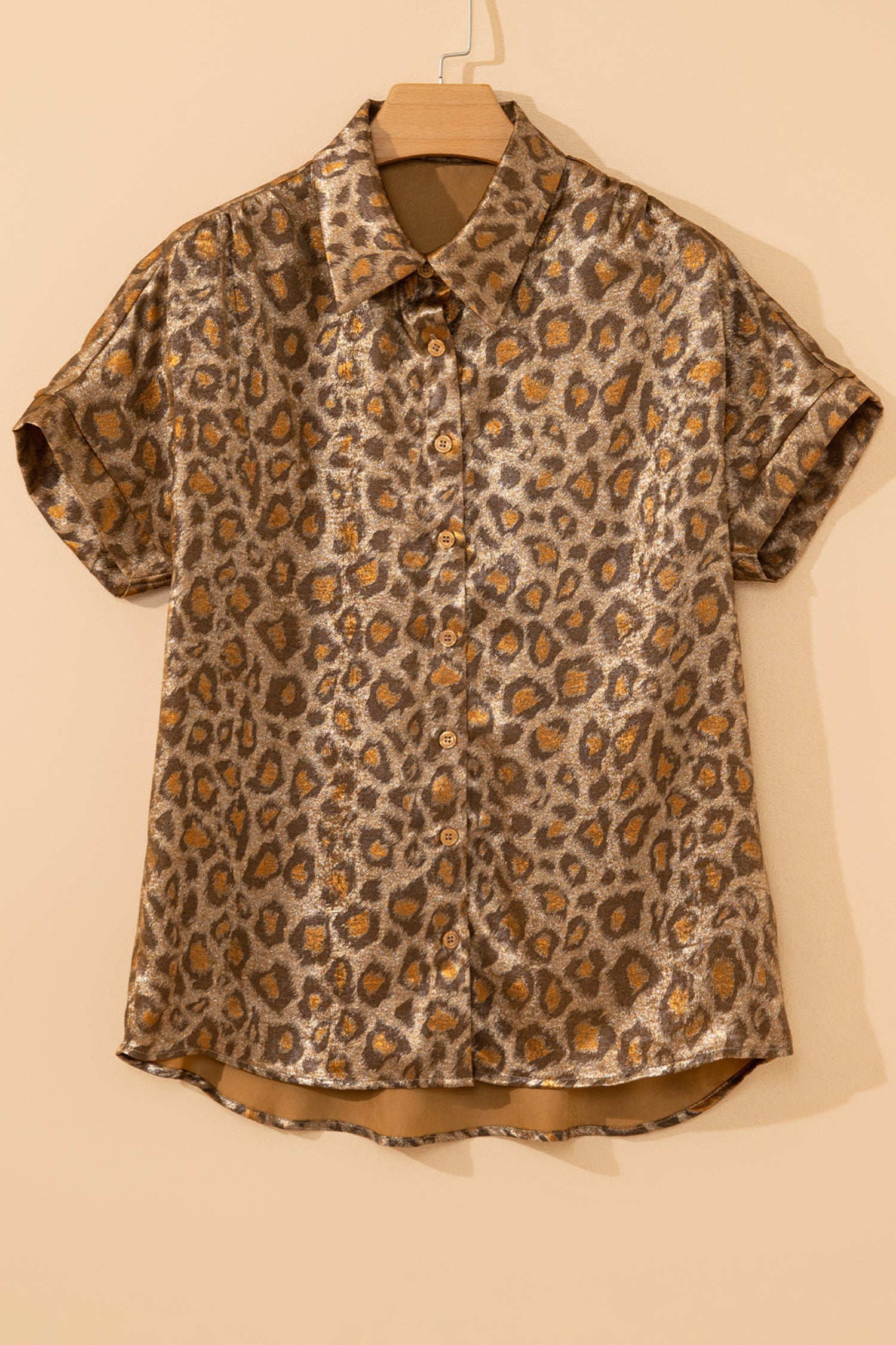 Gold Metallic Leopard Short Sleeve Casual Shirt