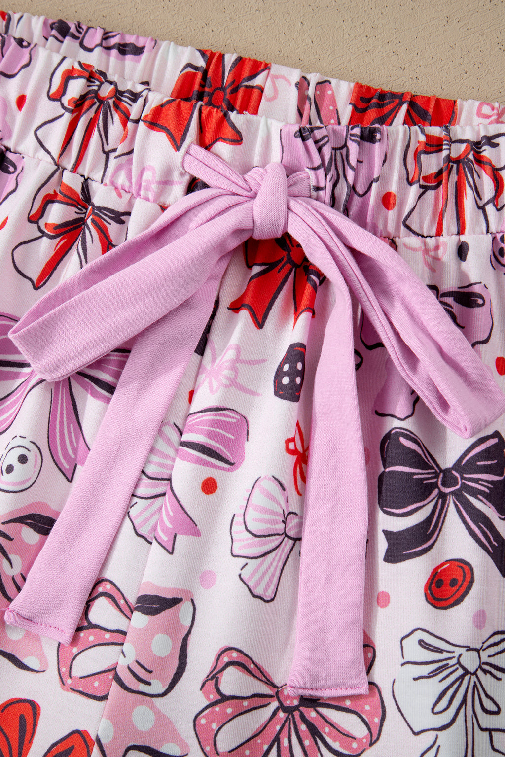 Pink Cute Ribbon Bows Printed 2pcs Short Pajama Set