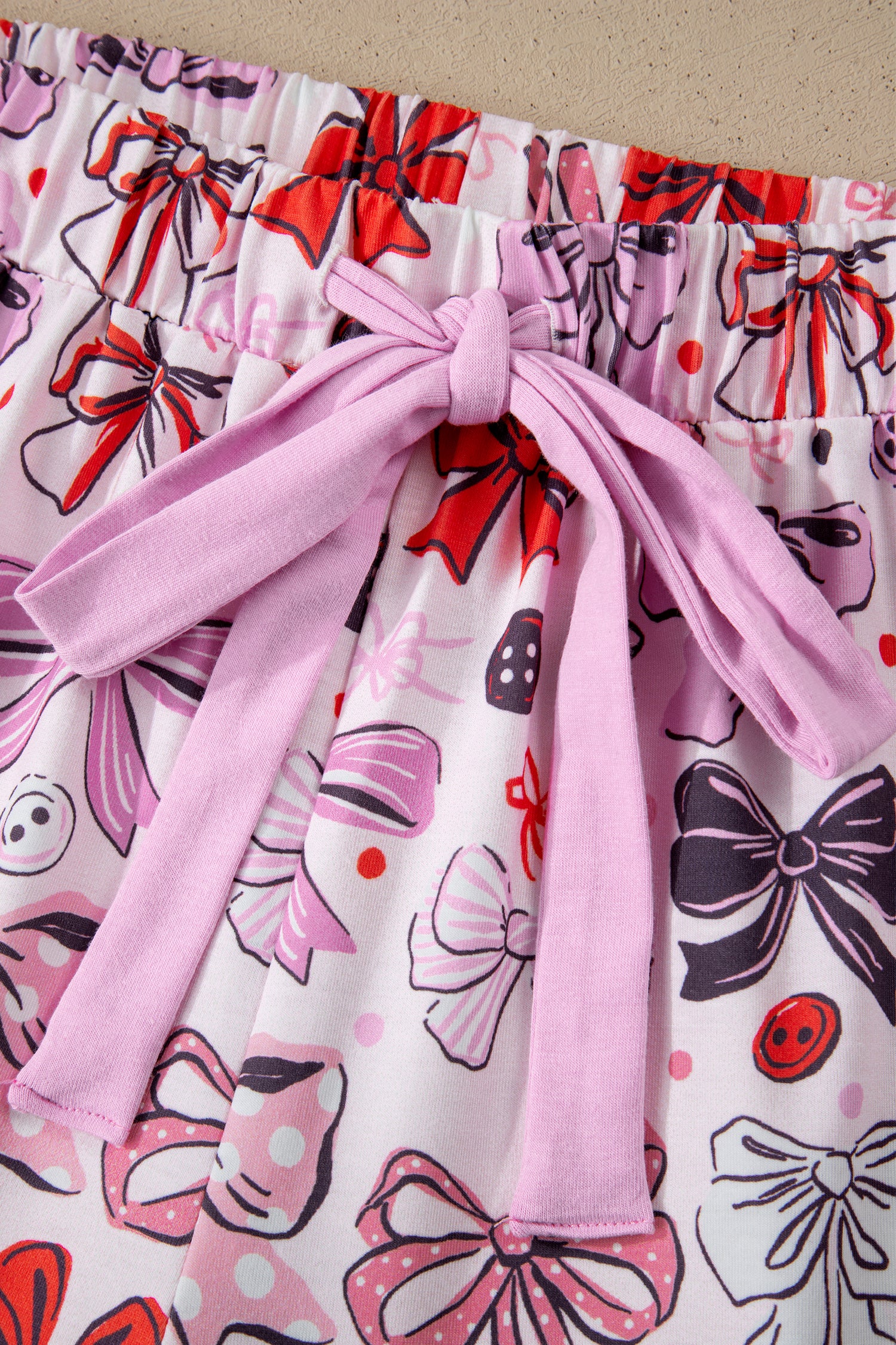 Pink Cute Ribbon Bows Printed 2pcs Short Pajama Set