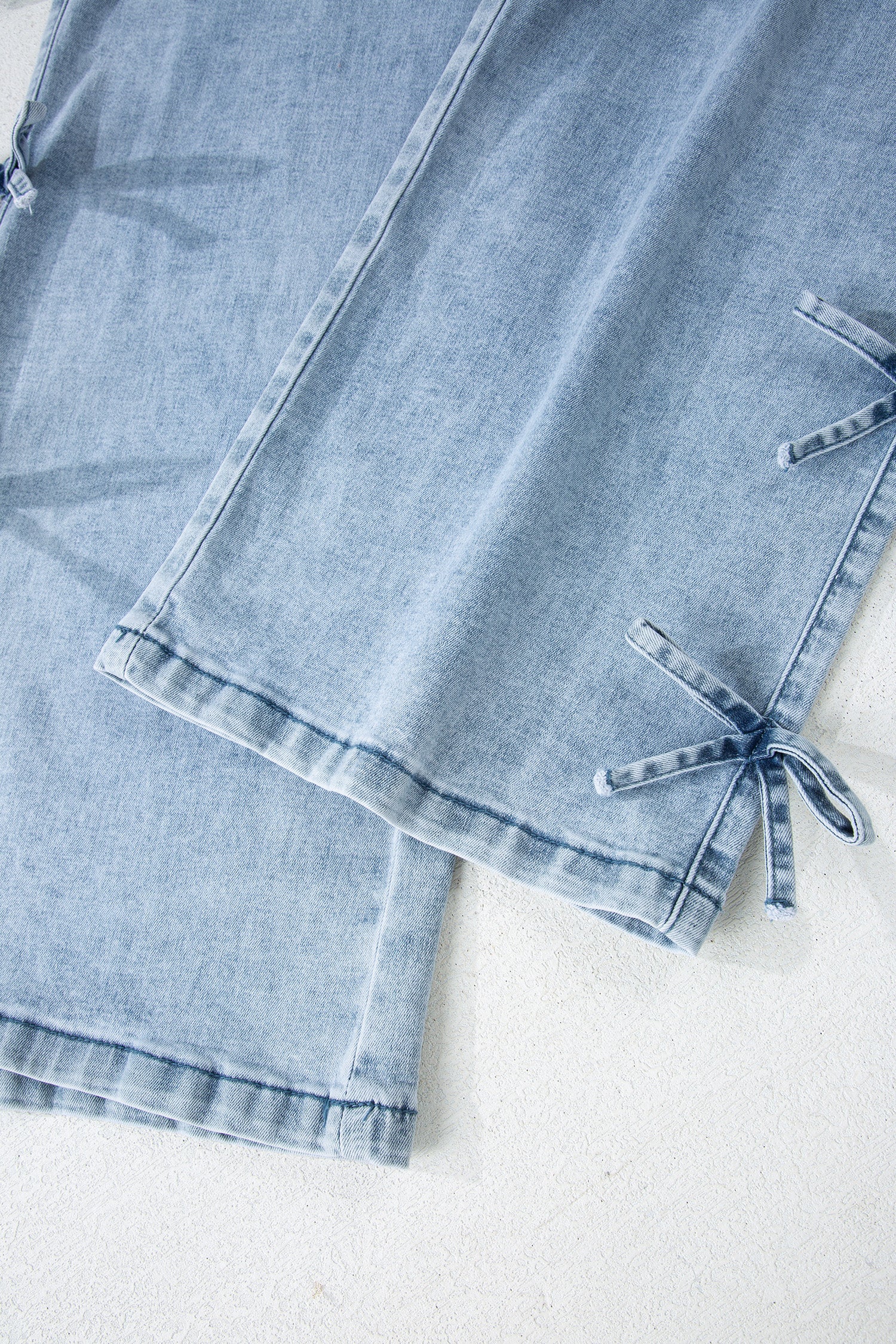 White Bow Knot Side Detail Straight Leg Loose Jeans