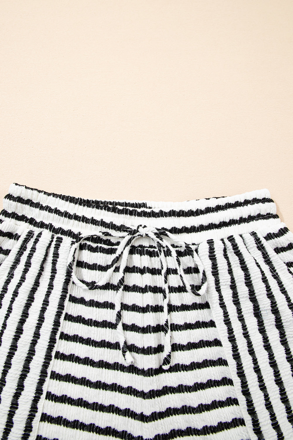Pink Stripe Knitted Short Sleeve Top and Drawstring Shorts Set