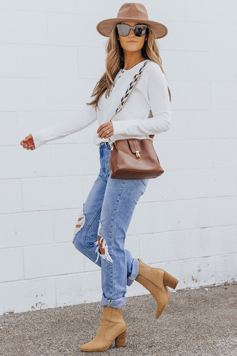 Black Waffle Knit Henley Top
