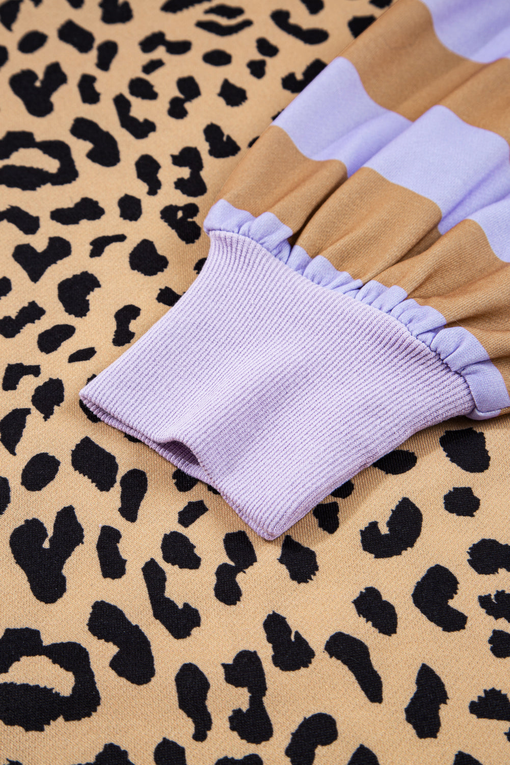 Khaki Leopard Striped Patchwork Plus Size Loose Sweatshirt
