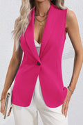 Rose Red Single Button Lapel Collar Vest Blazer