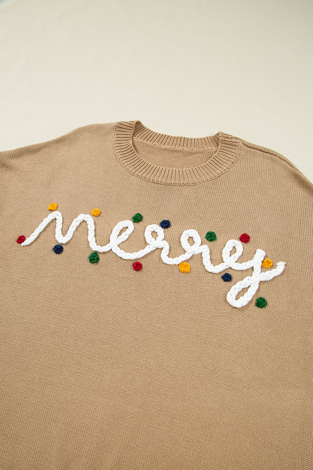 Smoke Gray Merry Colorful Dot Detail Christmas Drop Shoulder Sweater