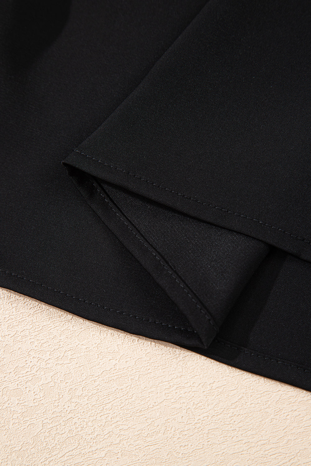Black Silky Notched Neckline Petal Sleeve Blouse
