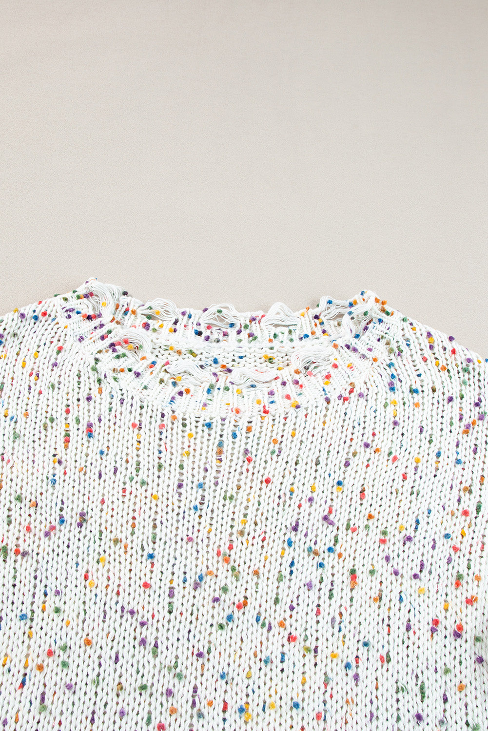 White Confetti Rib Knit Long Sleeve Cardigan