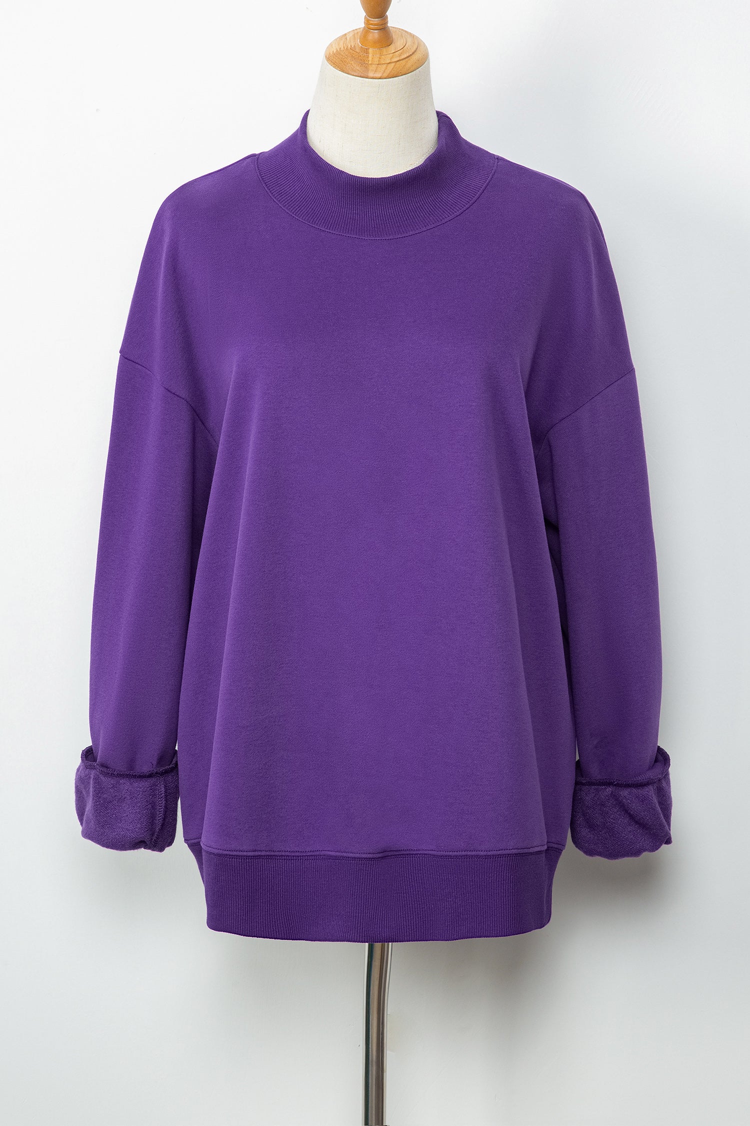 Bright Pink Oversize Blessed Embroidered Mock Neck Sweatshirt