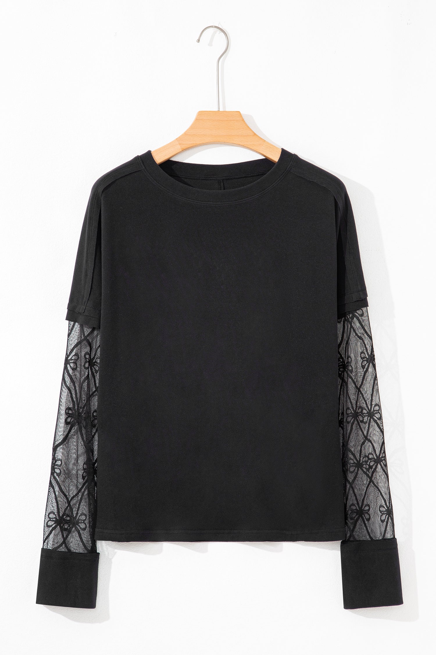 Light Pink Solid Color Bow Textured Patchwork Long Sleeve Tee