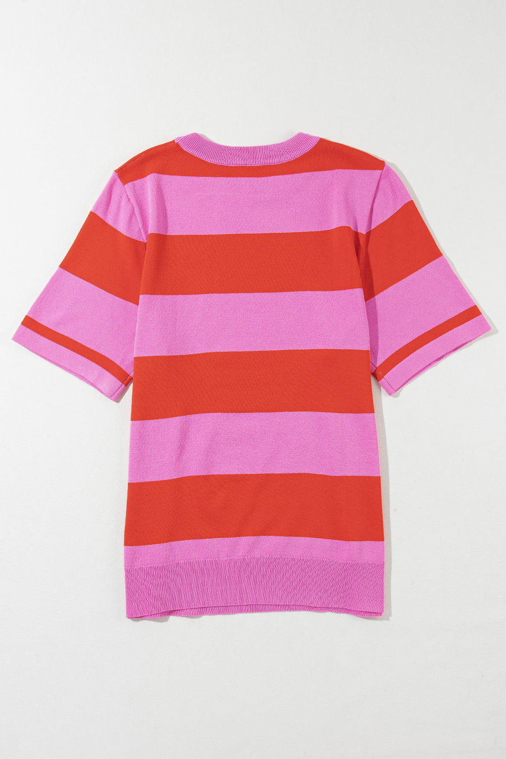 Pink Stripe Colorblock Striped Knitted T shirt